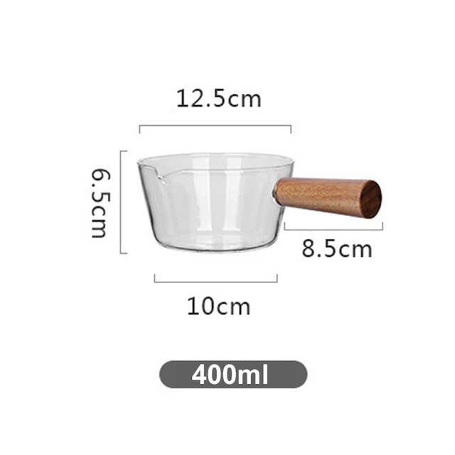 Pentola in vetro da 400ml/600ml con manico in legno cottura riscaldamento zuppa di latte pentola per cereali famiglia fuoco aperto pentole da cucina: latte pot 400ml