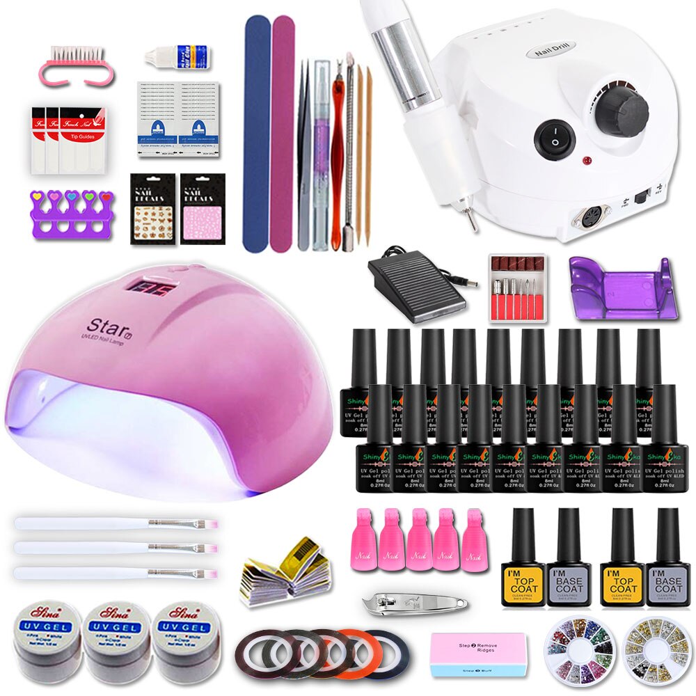 Nagelset för manikyr kit gel nagellack set med 35000/20000 rpm nagelborrmaskin 84/54w nagellampa nail art verktyg: 24w 18 färger set 3