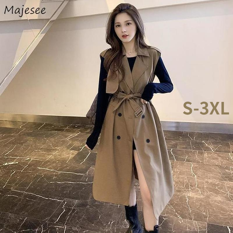 Trench-coat sans manches pour femmes, ceinture de printemps, couleur Pure, passe-partout, de rue, coupe-vent, Style coréen Ins