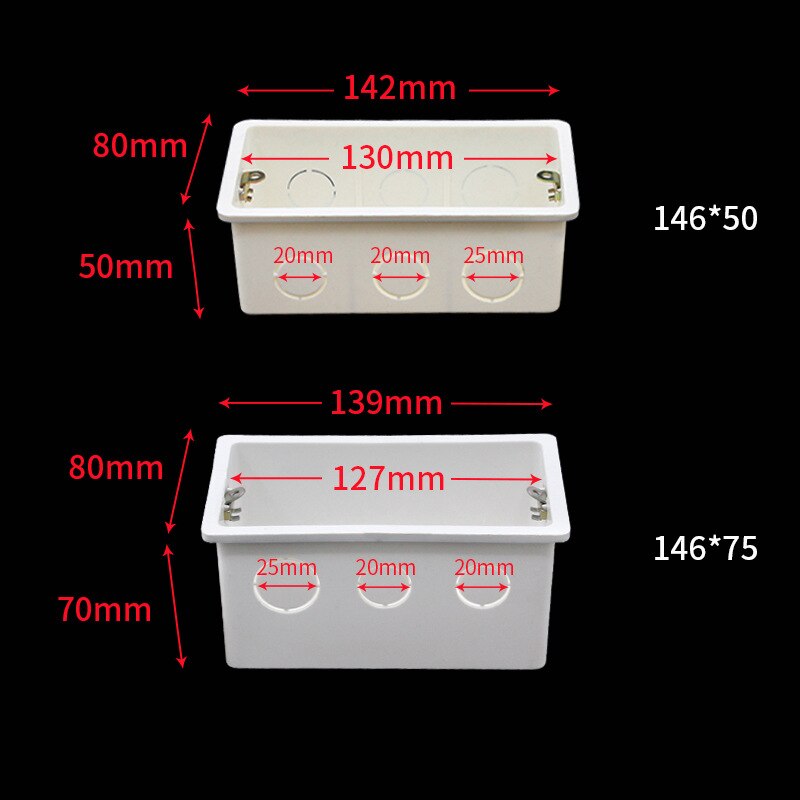 2pcs Wall Mounting Box Internal Cassette White Back Box 142*80*50mm For 146mm*86mm Standard Switch And Socket