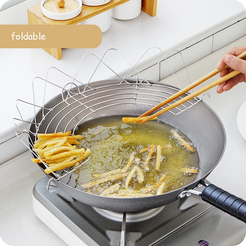 Multi-function Frying Oil Filter Rack Stainless Steel Semicircle Steaming Drain Oil Holder Kitchen Cooking Foldable Gadgets