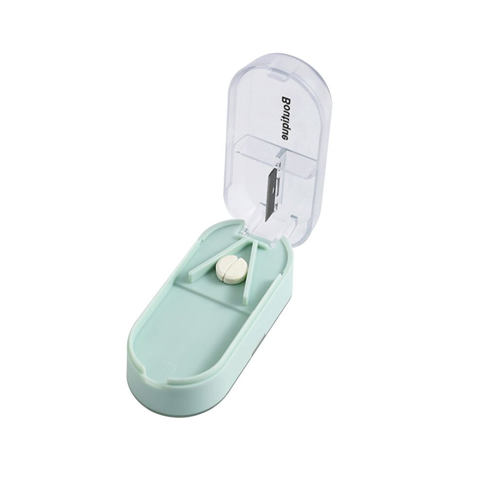Divide Compartment Storage Box Portable Medicine Case Container Tablets Dispenser Organizer Crusher Box: green