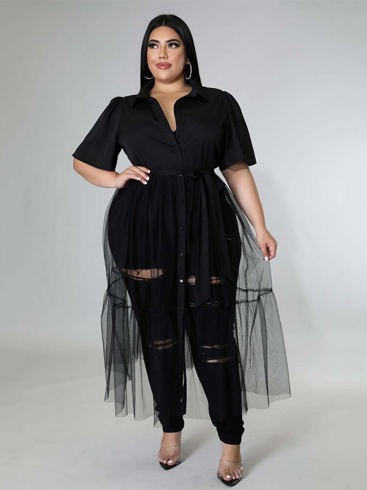 Vrouwen Kleding Plus Size Jurken Zomer Mesh Jurk Mode Elegante Grote Dame Chiffon Shirt Jurk Bulk