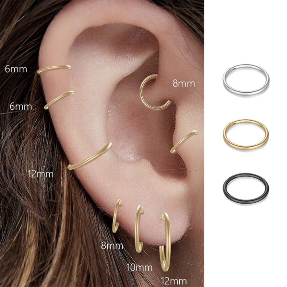 2/6PCS Naadloze 316L Rvs Neusring voor Mannen Goud Kleur Hoepel Oorbellen voor Vrouwen Septum Helix tragus Piercing Sieraden