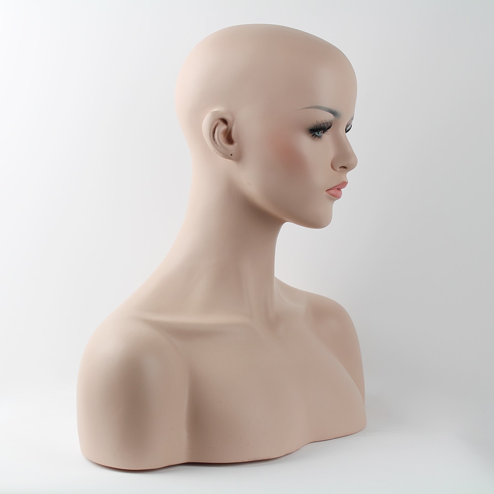 Realistic Female Fiberglass Mannequin Head Bust For Wig Jewelry And Hat Display