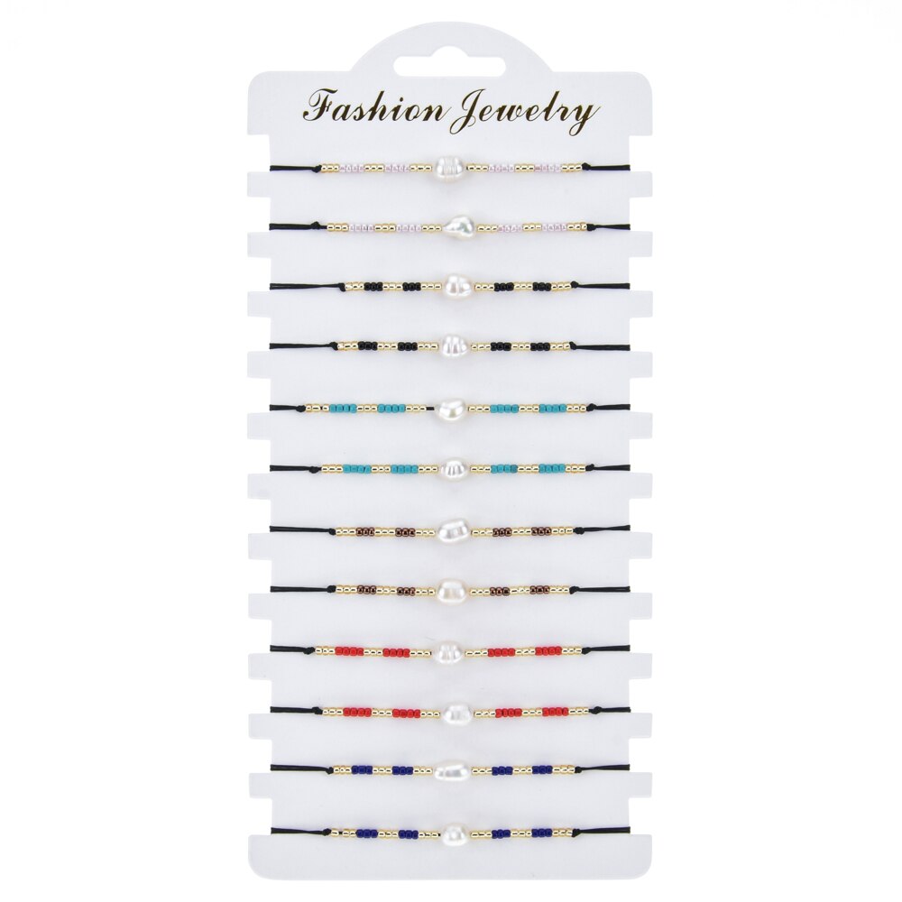 Romantico 12 pz/lotto Perla Pendenti E Ciondoli Braccialetto impostato per Le Coppie Della Ragazza Delle Donne Della Maglia Regolabile Nodo Stringa di semi di Perline Braccialetto Dei Monili del Regalo: Default Title