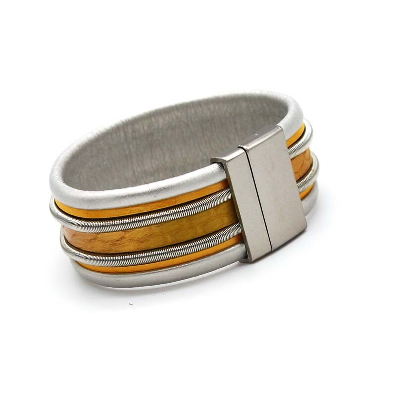 TOTOABC Amorcome Leder Armbinde Metall Rohr Breite mehrschichtig-wickeln Armbinde Weiblichen Schmuck