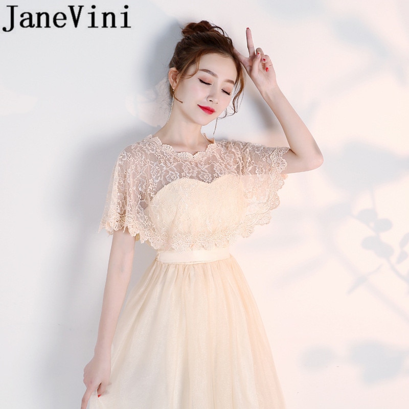 JaneVini Black Evening Shrug White Lace Bridal Wrap Boleros Cape Etole Mariage Women Short Wedding Bolero Jacket