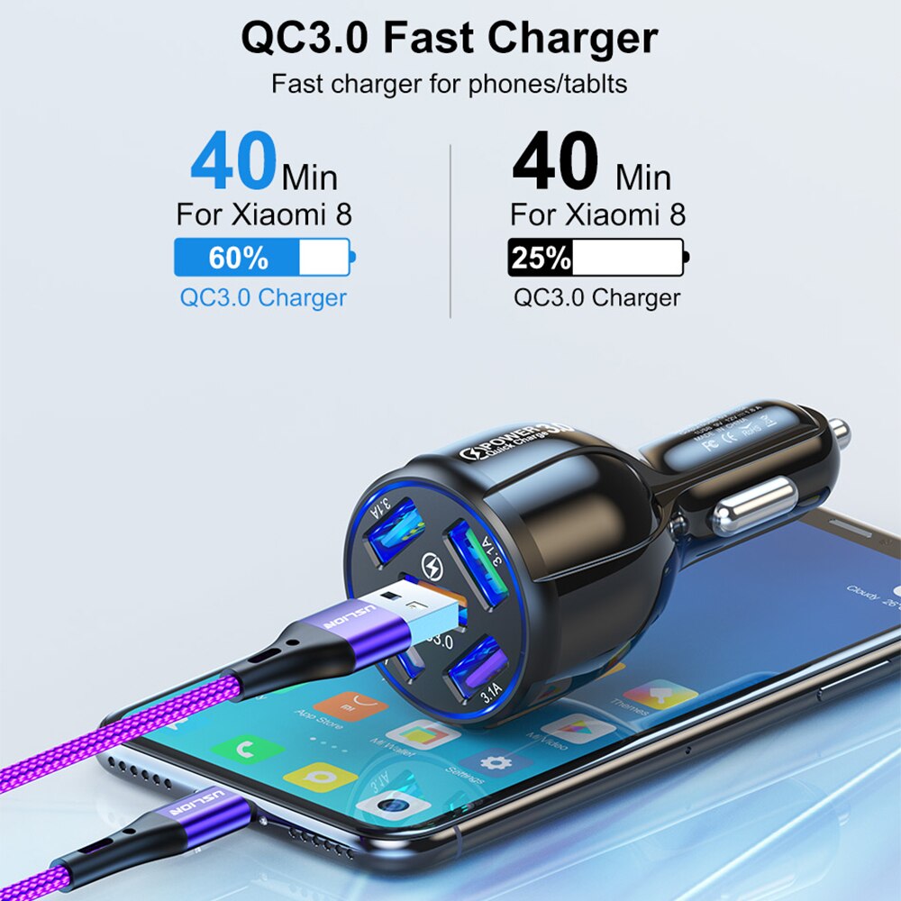 15a 5 -kfz-ladeadapter mit schnellladefunktion und led-anzeige für iphone 13, 12 xr samsung, xiaomi und huawei mobiltelefone