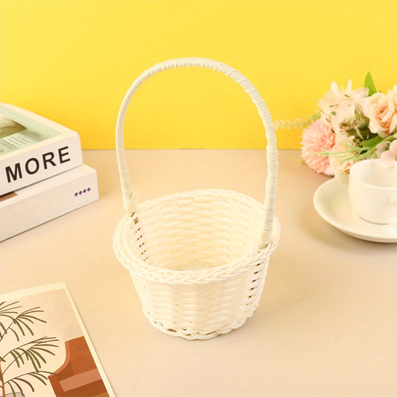 Plastic Rattan Woven Blue Easter Egg Basket Round Storage Basket Home Basket: WHITE