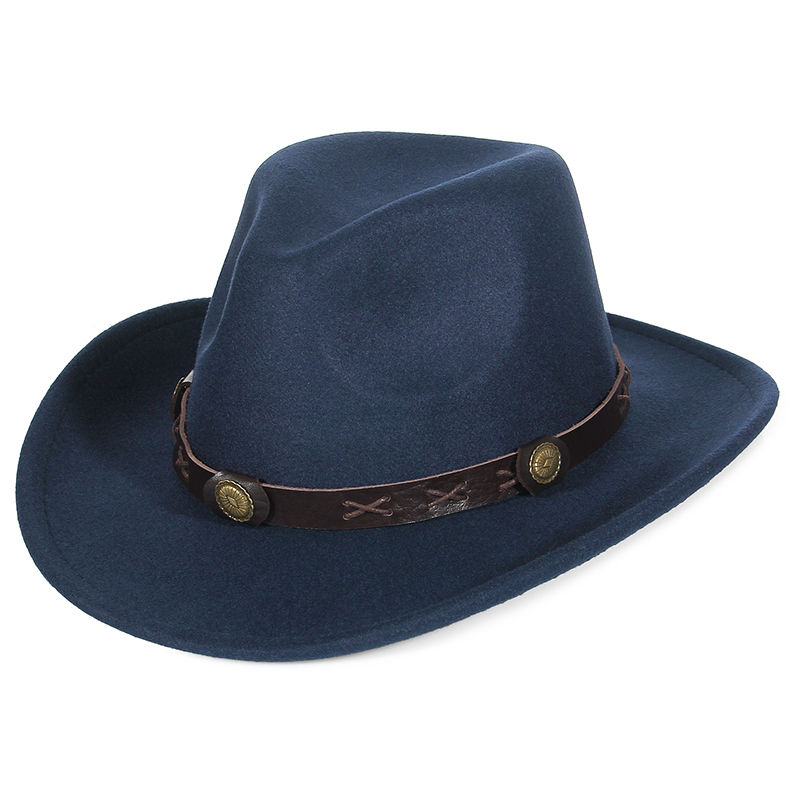 mujeres hombres sombreros de fieltro sombrero de vaquero occidental señora Sombrero Hombre pieza de Metal decoración vaquera Jazz gorras de sol tamaño 57CM: Verde