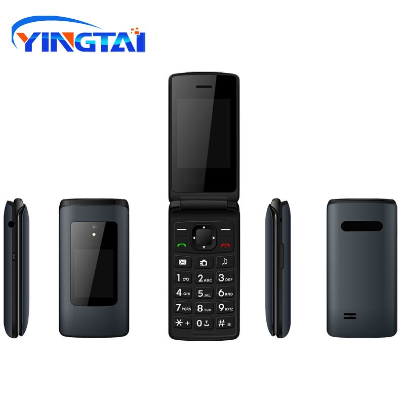 Yingtai T30 Goedkope Dual Screen Flip Senior Telefoon Dual Sim-kaart Push Knop Toetsenbord Feature Clamshell Gsm Gsm Fm Radio