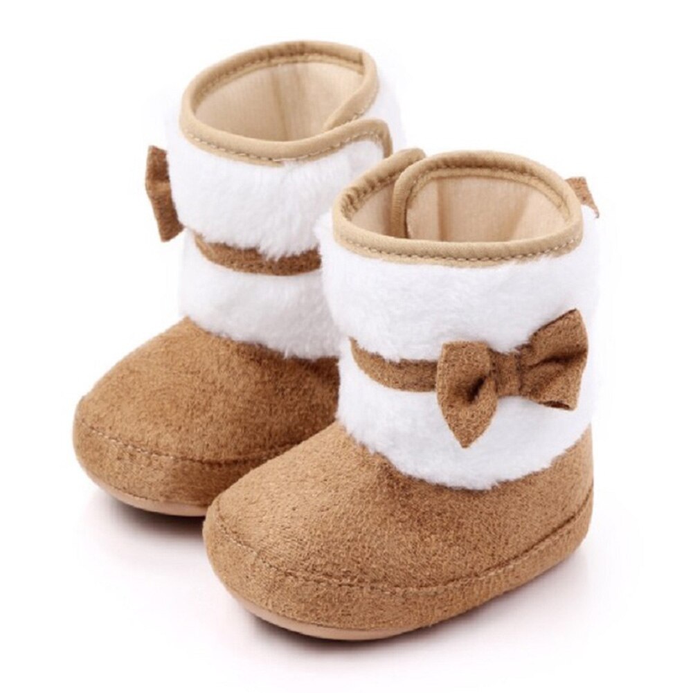 Baby Winter Stiefel Bowknot hoch oben Weiche Sohle Baby Baumwolle Schuhe Einfarbig freundlicher Schnee Stiefel Warme Baumwolle Stiefel: Kamel / 13cm