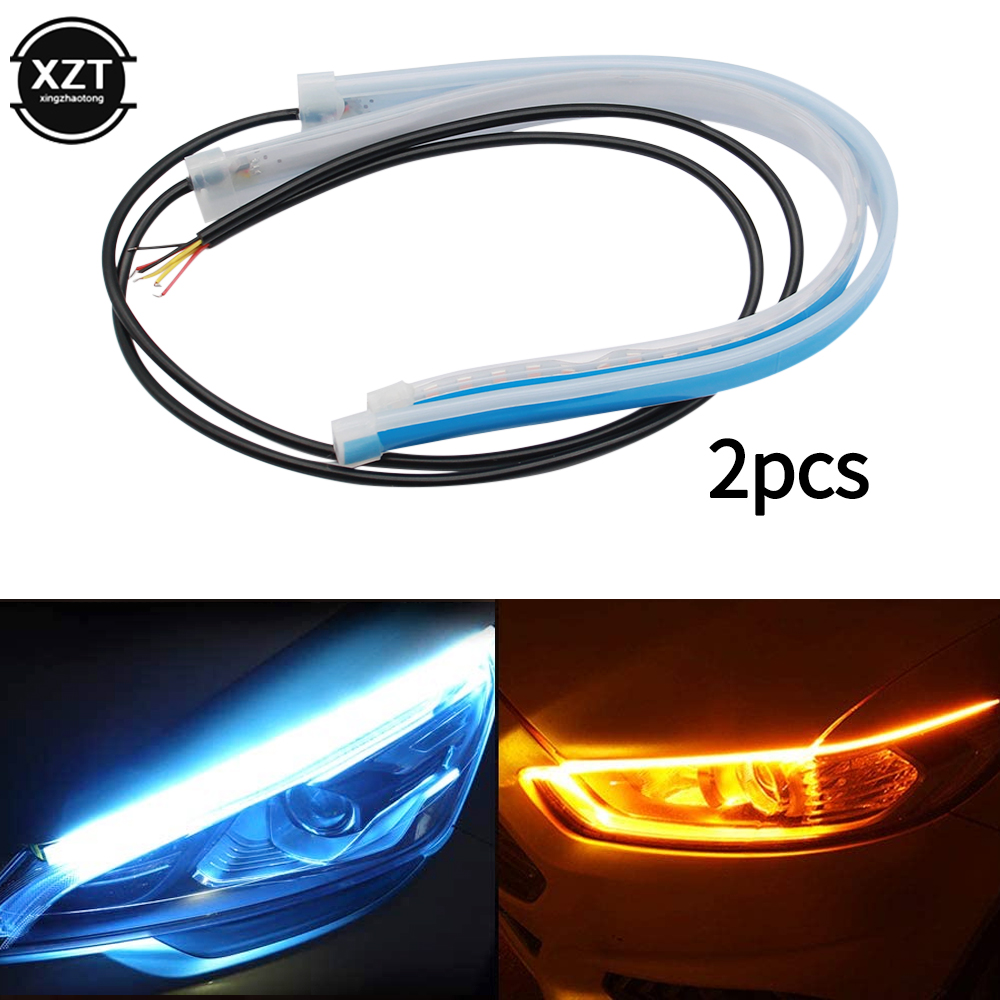 Luces de circulación diurna ultrafinas LED DRL para coche, señal de giro Flexible e impermeable, luz lateral de freno amarilla, accesorios para automóvil, 2 uds.
