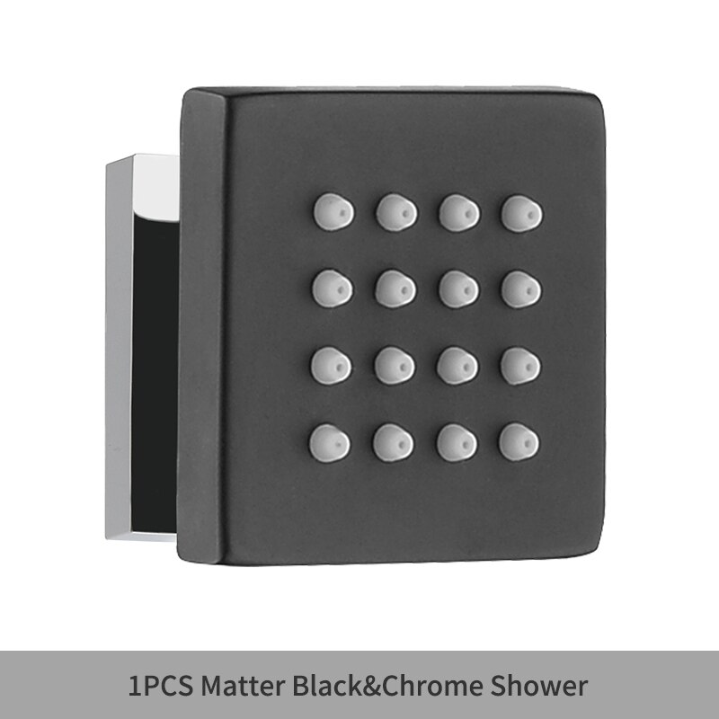 Square Black Body Rain Shower Spray Jets Bathroom Solid Brass Square Head Sprayer Set Saving Water Massage Jet System: 1PCS Black Chrome