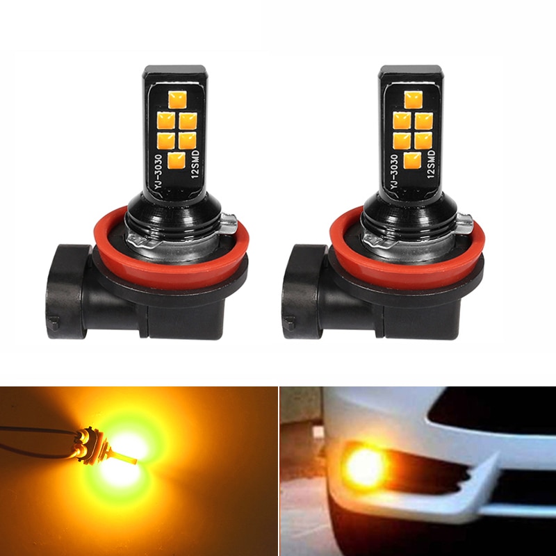 Nhautp 2Pcs H8 H11 Led Auto Mistlampen Amber/Witte Kleur Lampen Voor Auto Led Mistlicht drl 1200Lm 12V