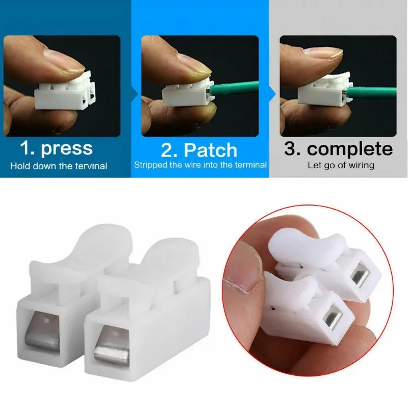 30pcs CH2 Spring Quick Wire Connectors Cable Clamps Terminal Block LED Strip Light Replace Electrical Tapes Cable Clamp Tools