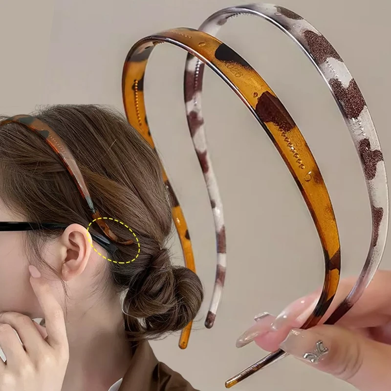 Diademas con forma de marco para gafas de sol Vintage, aro de pelo fino acrílico estampado, diadema Simple antideslizante, accesorios para el cabello para mujer