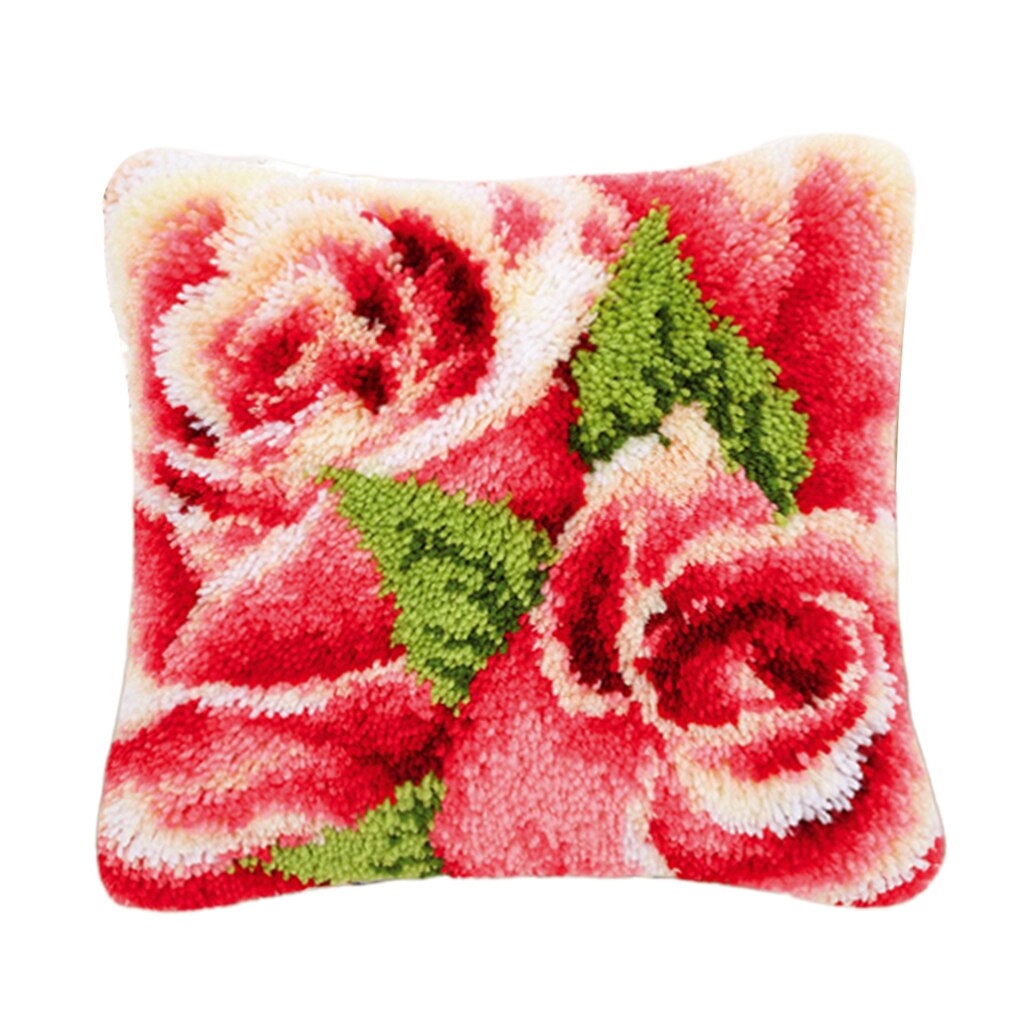 1 Set Decorative Flower Latch Hook Kits Embroidery Pillow Case Cushion Cover