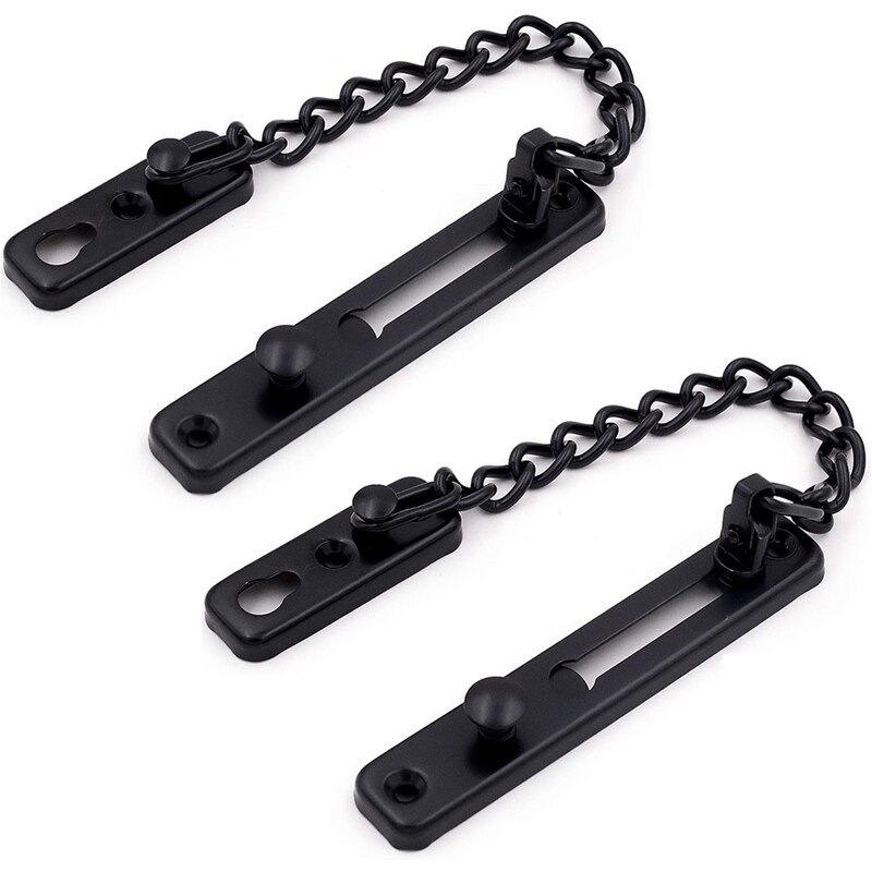 2 Pack Door Chain Lock, Stainless Steel Security Chain Guard, Polished Door Latch with Screws, Black: Default Title