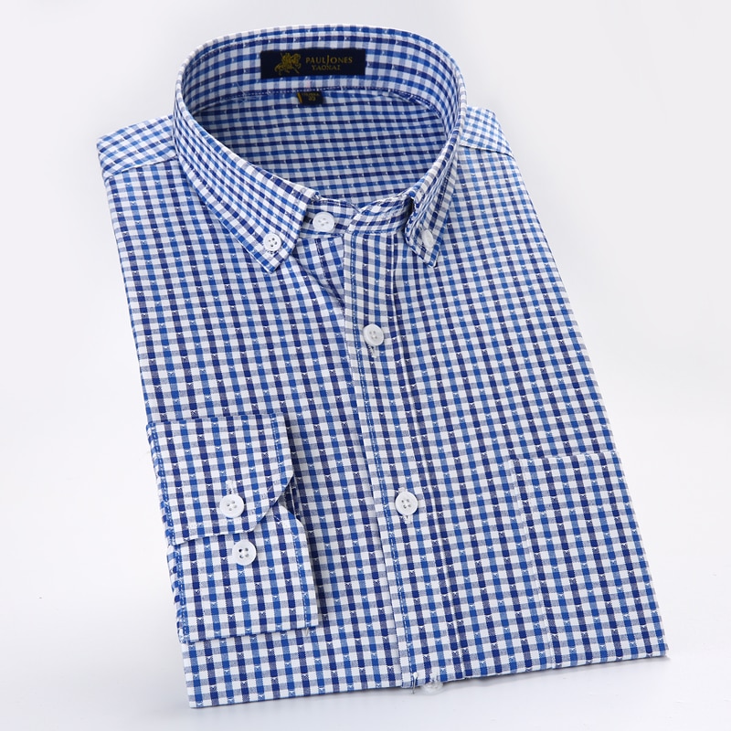 Oxford fritidsskjorter for menn, rutete sosiale skjorter uten jern med lange armer kjoleskjorter for menn klassisk stil for menn