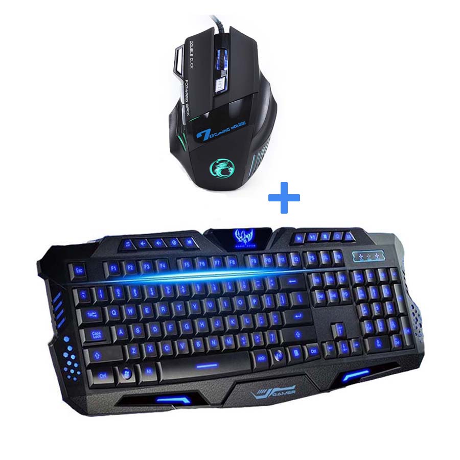 Tri-color USB Wired LED Backlit Laptop Computer Gamer Keyboard Mouse Combo Optical 7 Buttons 5500 DPI Mice
