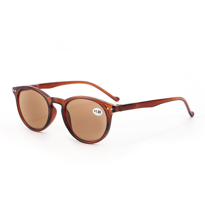 Gafas de lectura para hombre y mujer, lentes para presbicia, redondas, para hipermetropía, antiuv400, dioptrías + 1,0, 1,5, 2,0, 2,5, 3,0: Castaño / +400