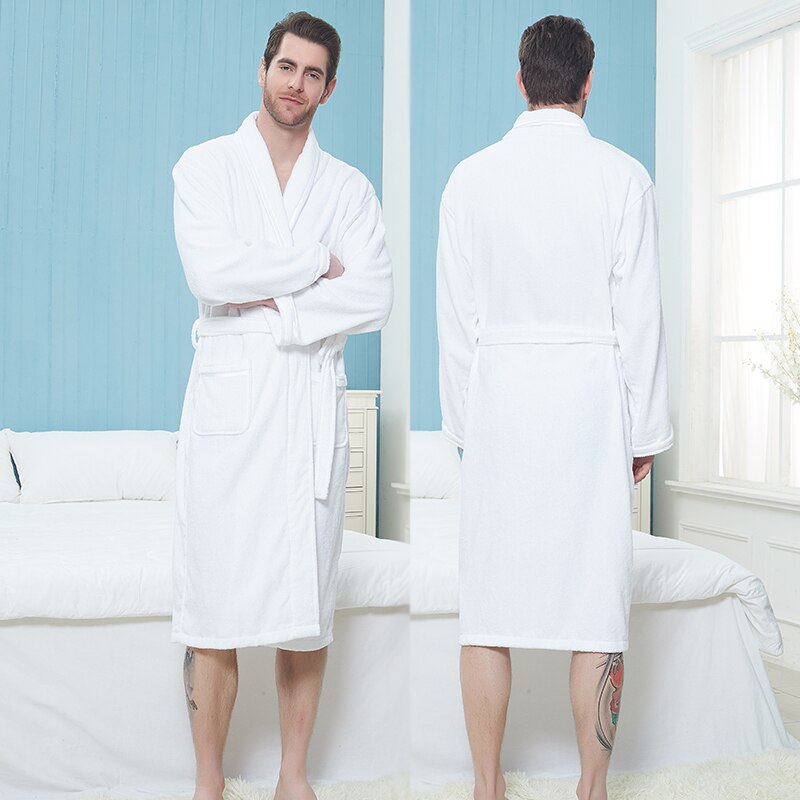 Winter Robe Men 100% Cotton Dressing Gown Bathrobe Men Solid Color Men&#39;s Cotton Robe Home Clothes Sleeping Robe Men Bridesmaid