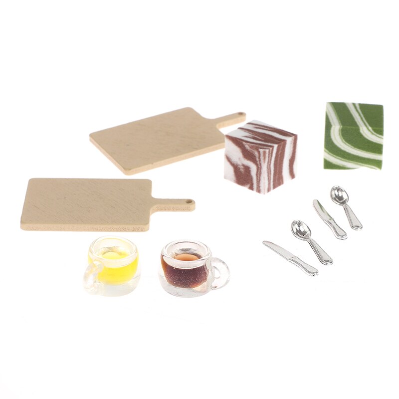 1:12 Dollhouse Miniatuur Lade Mousse Cake Set Craft Diy Keuken Voedsel Accessoires Nep Miniatuur