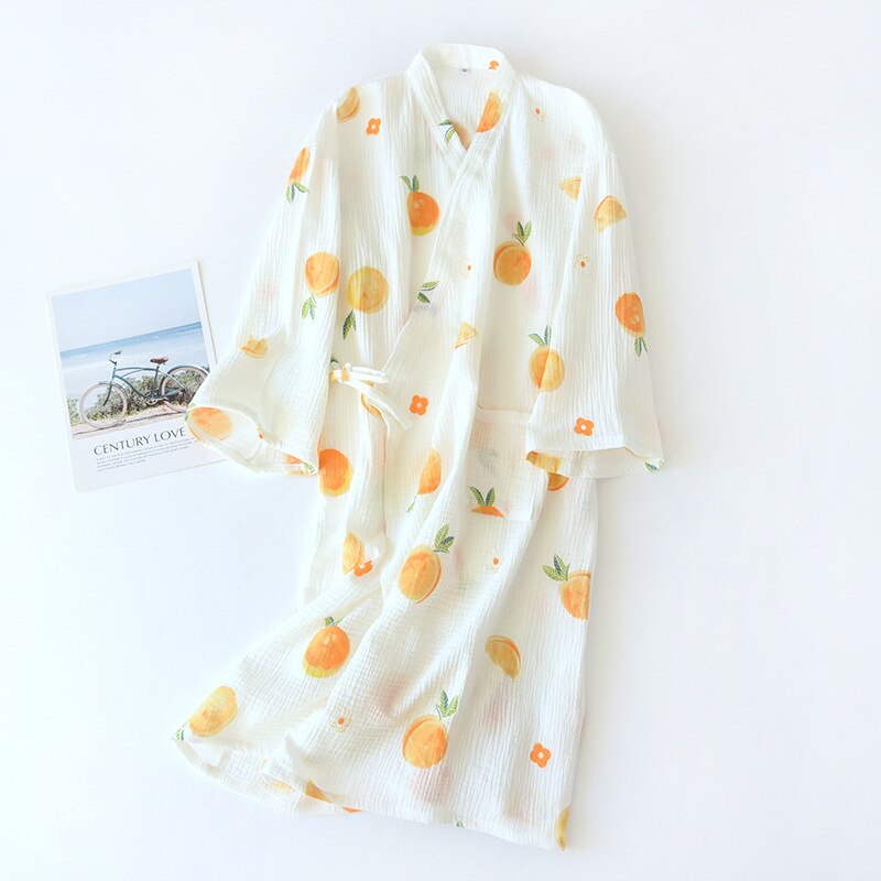 Organic Cotton Boho Kimono Bathrobe | Handstamped Feather Design