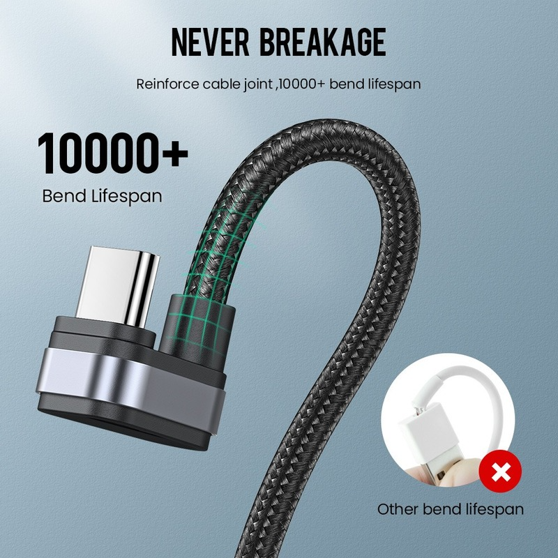 Elough Inverted Triangle Data Cable 90 Degree Right Angle USB Charging Cable Mobile Game Cable TYPE-C Fast Charging Cable