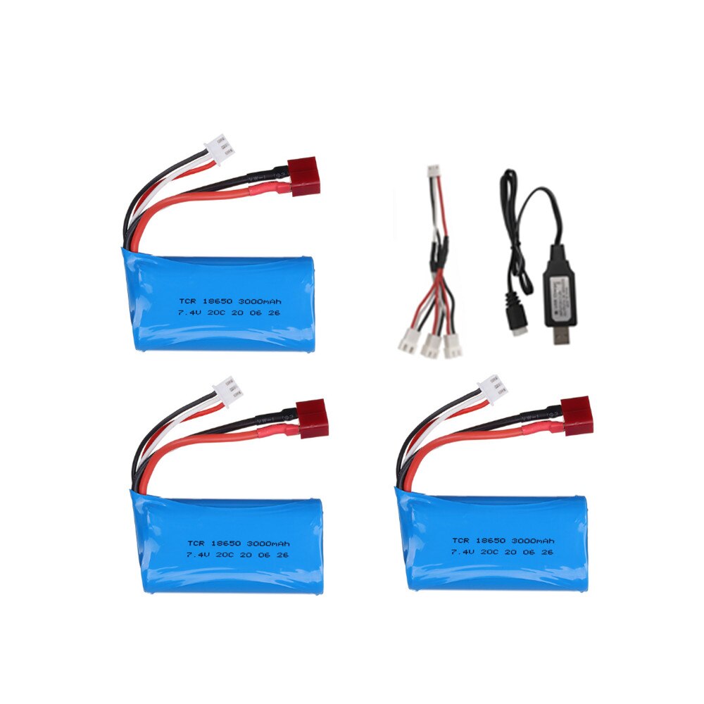 7.4V 3000mAh lipo Battery 18650 for Q46 Wltoys 10428 /12428/12423 RC Car Spare Parts 7.4V 2S battery with charger for toys parts: Blue