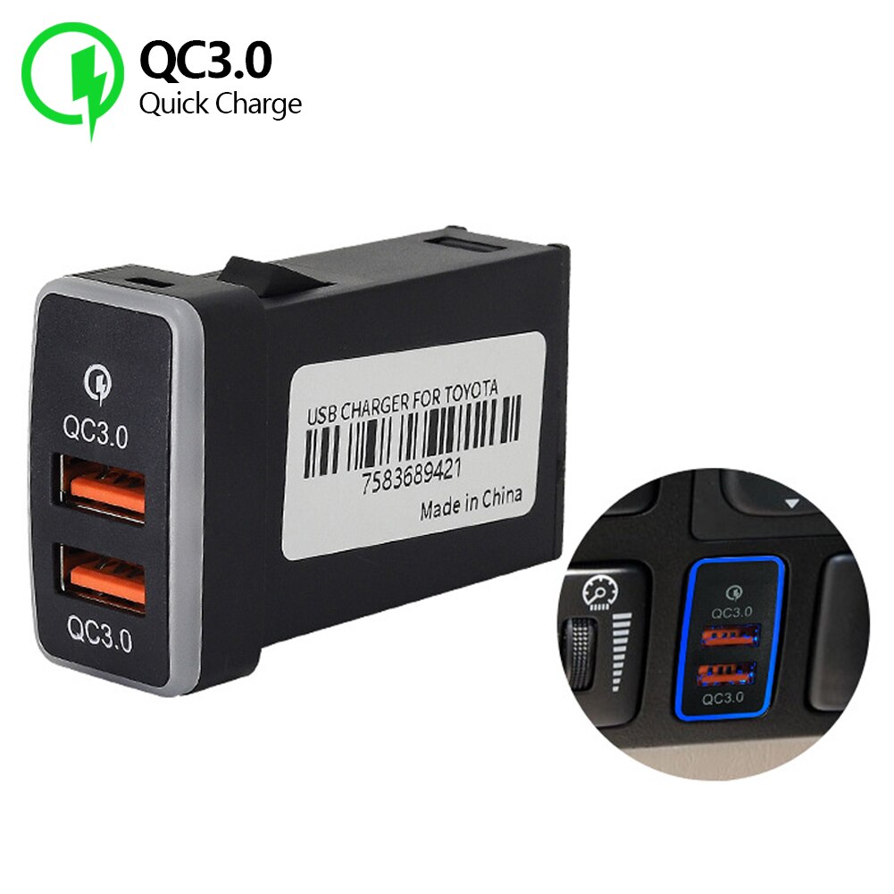 QC3.0 Quick Lading Autolader Dubbele Usb Telefoon Dvr Adapter Plug &amp; Play Kabel Voor Toyota Hilux Vigo