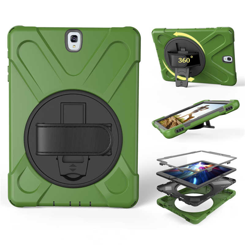 Armor coque voor samsung galaxy tab  s3 9.7 sm-t820 t825 handriem 360 draaibare standaard hoes voor samsung  t820 t825 hoesje 9.7 '': Legergroen