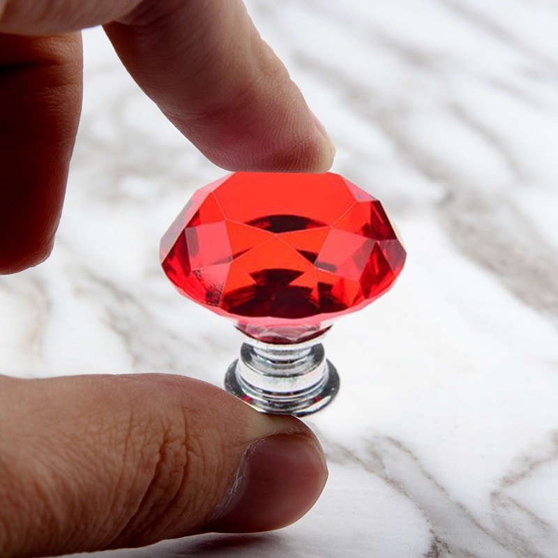 Big Red 10Pcs 30mm Crystal Glass Cabinet Knobs Diamond Shape Drawer Kitchen Cabinets Dresser Cupboard Wardrobe Pulls Handle