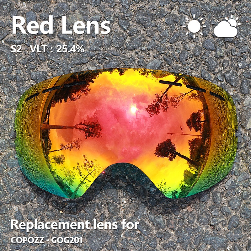 Copozzlens skibriller linse til kun gog 201 anti-tåge  uv400 sne beskyttelsesbriller udskiftning af briller (kun linse)