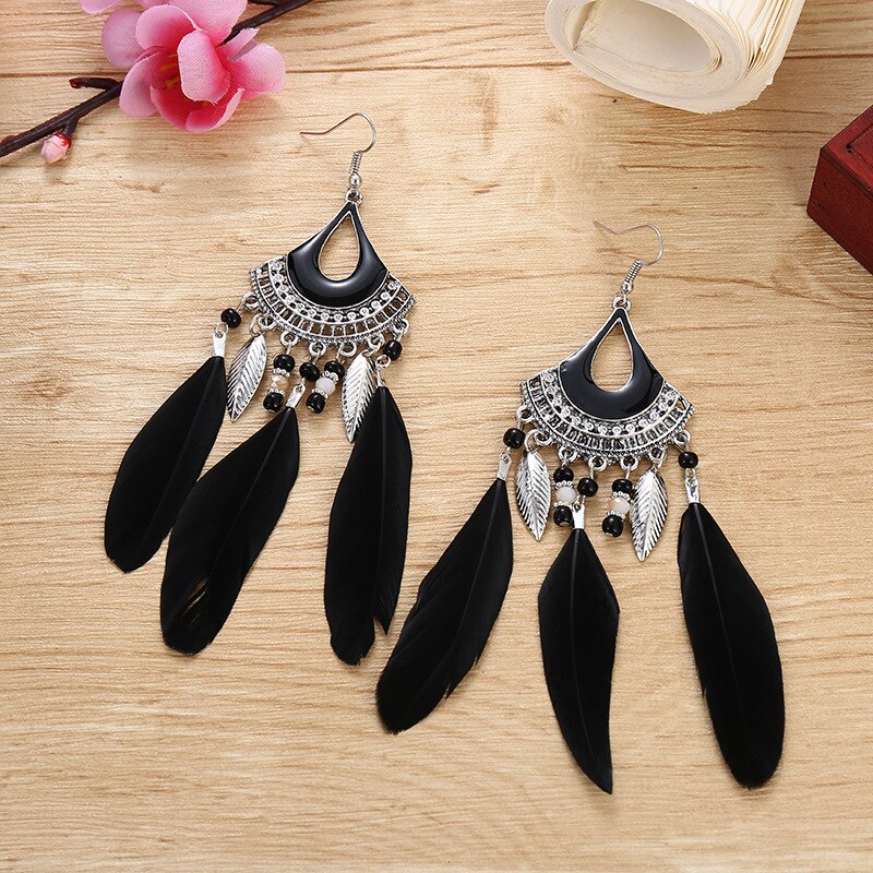 2020 artystyczny z piórkiem Kolczyki Tassel Ohrringe srebrny kolorowy ze stopu Vintage kreatywne Kolczyki Boho Indian biżuteria Kolczyki: Style 2