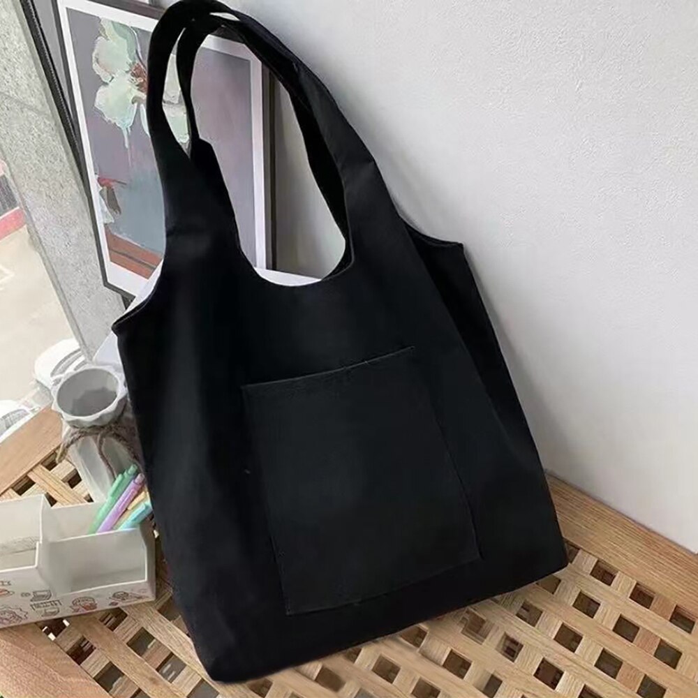 Canvas Tas Vrouwen Boodschappentassen Commuter Shopper Vest Bag Mom Serie Kruidenier Eco Handtassen Student Tote Bag Tassen Voor vrouwen: Black