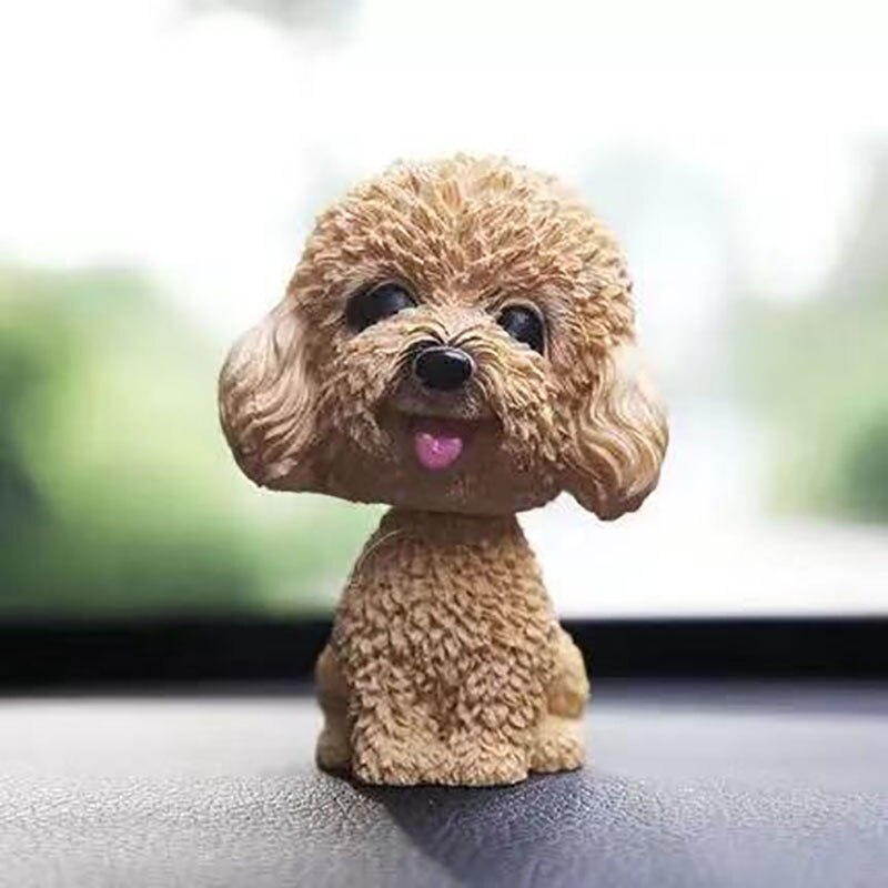 Car Ornament 9cm Shaking Head Dog Car Dashboard Decor Nodding Puppy Toys Husky Teddy Pomeranian Home Room Auto Accessories: yellow teddy