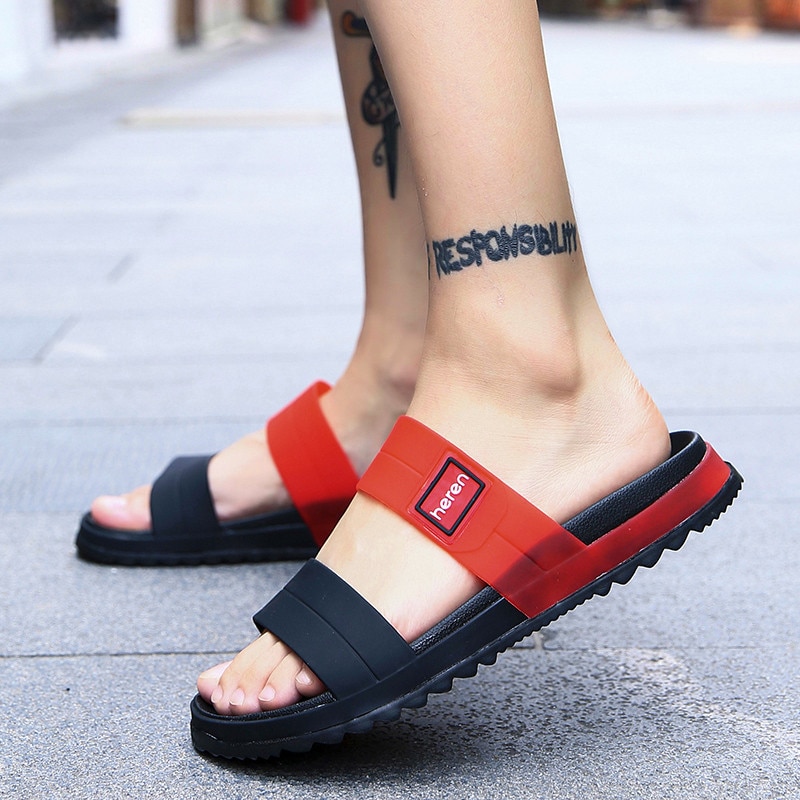 Coslony Sandalen Männer Sommer Hausschuhe gucken Zehe kippen-Flops Männlichen Ich bin Freien Nicht-Unterhose Flache Strand Rutschen Hause Atmungs hausschuhe
