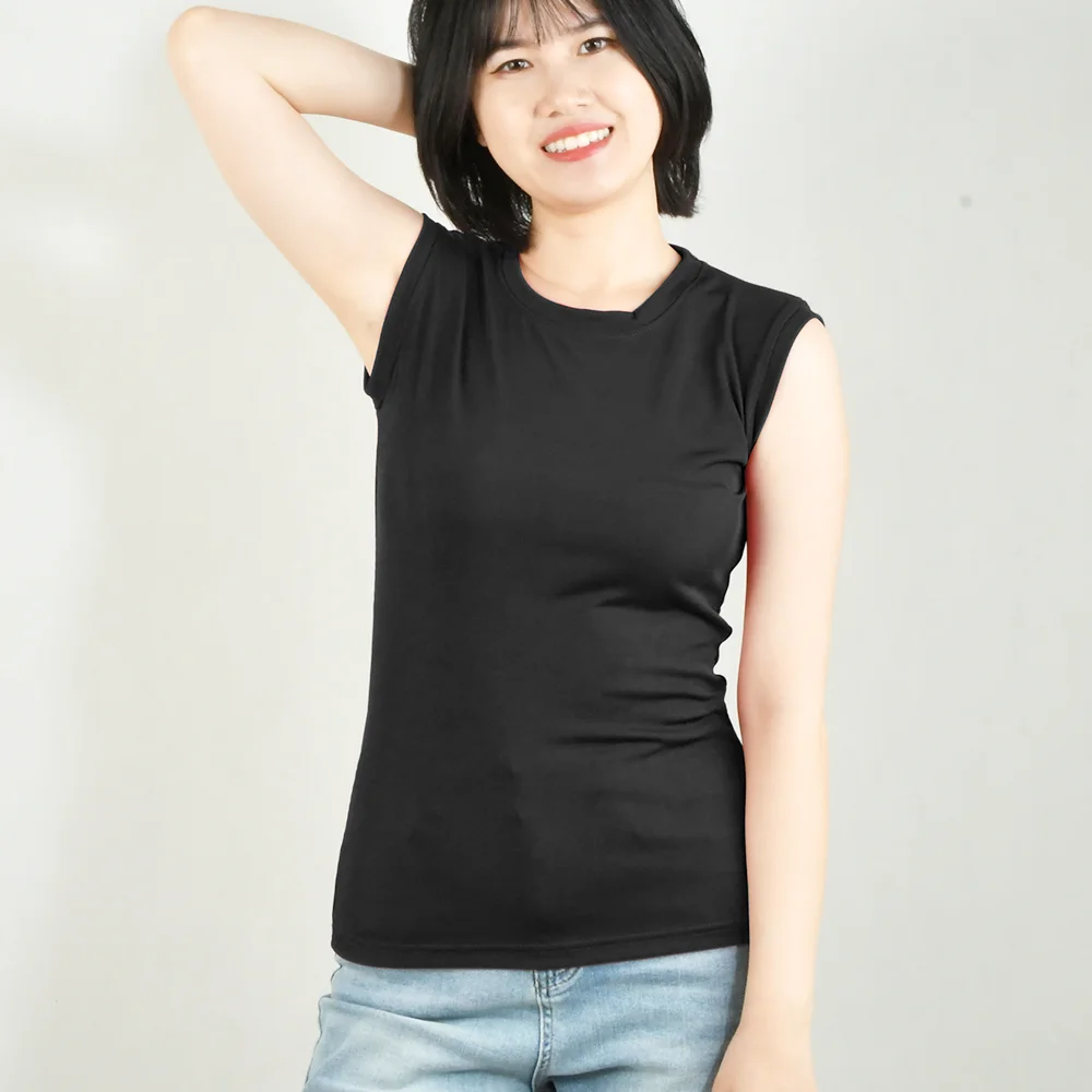 Zwart, wit, rood, kaki, zomerse mouwloze t-shirt voor dames, polyester, coole tanktops, dames camisole, dames t-shirt, vest, ondershirt: Ik / Zwart