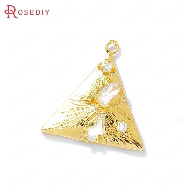 (39206)4PCS 24K Color Oro In Ottone e Zircone Tondo Pendenti E Ciondoli Pendenti Con Gemme E Perle di Alta Qualità Forniture Creazione di Gioielli Fai Da Te Accessori di Risultati: Triangle