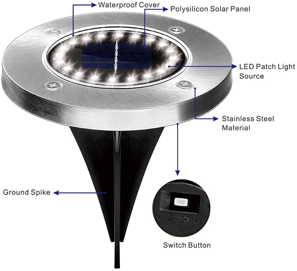 12Pack Solar Powered Ground Light Waterproof Garden Pathway Deck Lights With 8/12/16/20 LEDs Solar Lamp for Yard Driveway Lawn