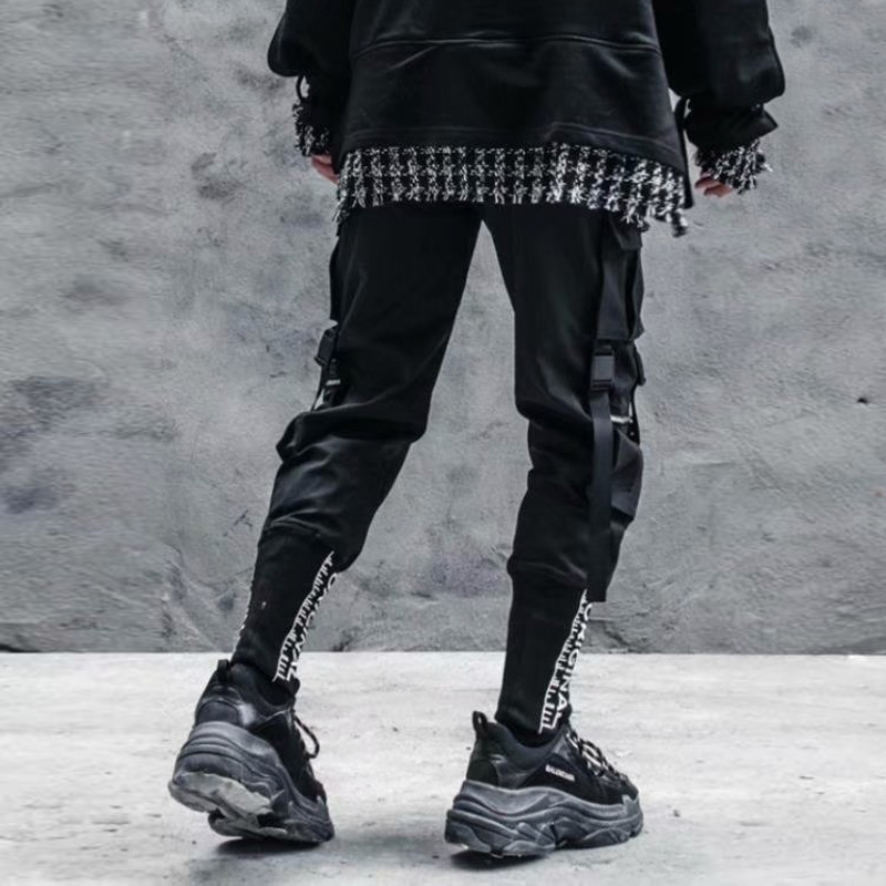 Stilig japansk harajuku streetwear bukse for menn båndlommer cargo joggers techwear menns bukser hip hop