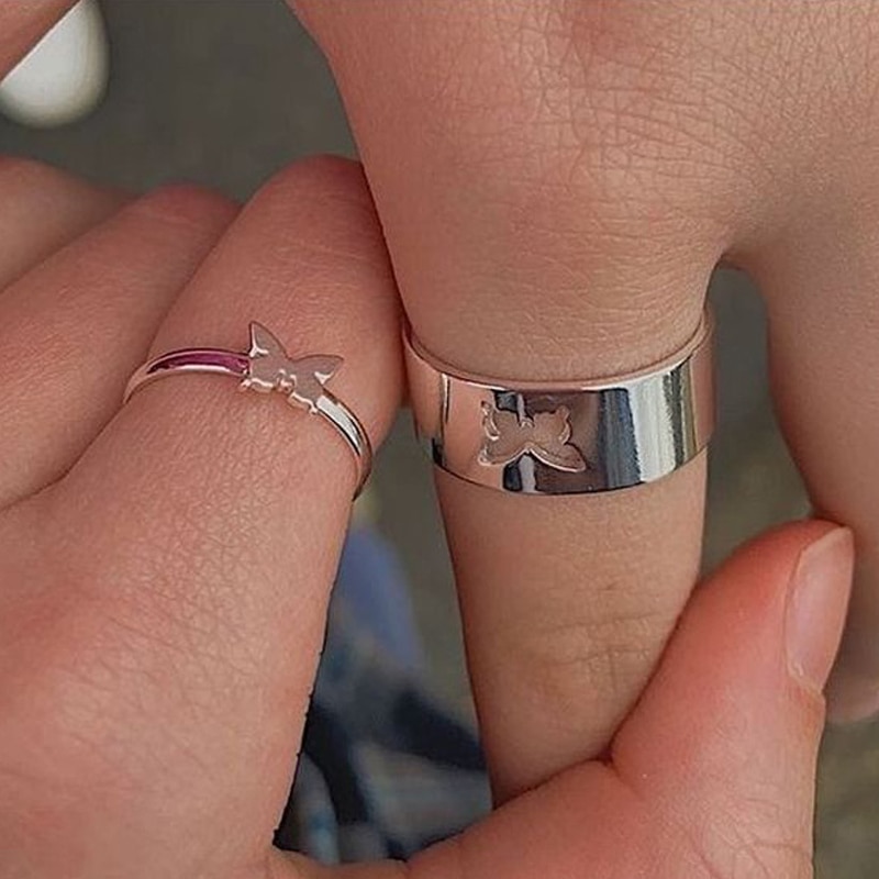 LATS-Anillos abiertos para mujer y niña, joyería gótica, Punk, negra, Vintage, Simple, Animal, mariposa, estrella, Luna, corazón, llama