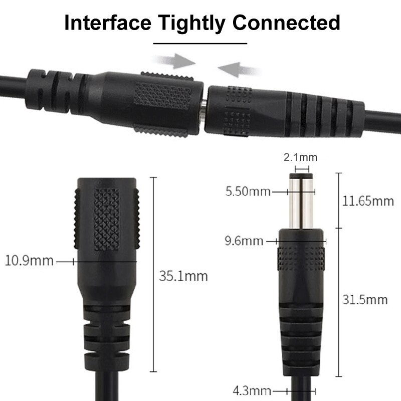 Dc 12v strømforlengelseskabel 1m 2 3 5 meter 5.5 x 2.1mm stikkontakter kompatibel med adapterledning for cctv-sikkerhet ip-kamera