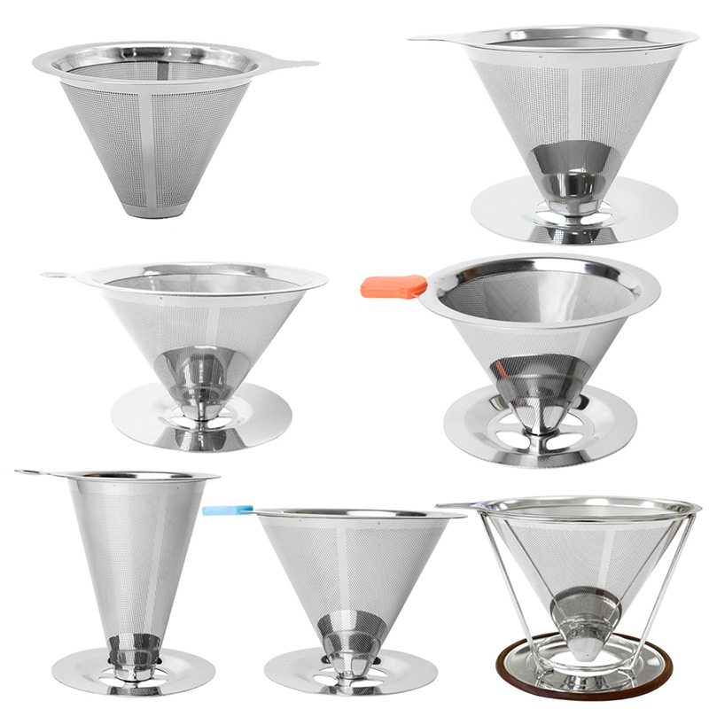 Återanvändbara kaffefilterhållare rostfritt stål brygg dropp kaffefilter tratt metall mesh kaffe te filter korg verktyg