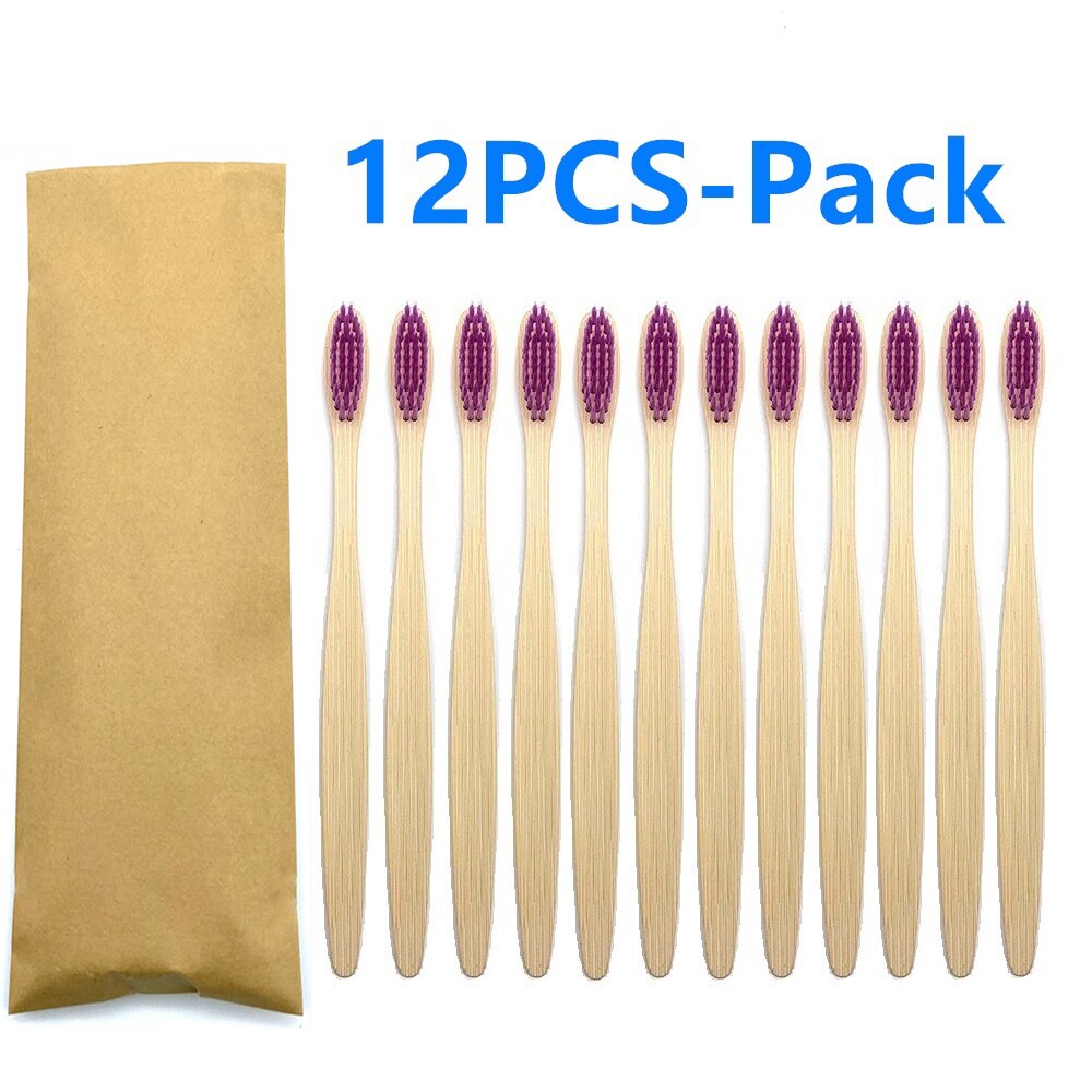 12 Pack Vegan Bamboo Toothbrush Wood Toothbrushes Soft Bristles Eco Friendly Products Zero Waste Biodegradable Travel Toothbrush: 12PCS Purple Color