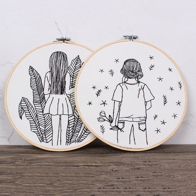 Sketch Easy Embroidery Kit for Beginner Printed Needlework Cross Stitch Set Sewing Art Wall Embroidery Painting Home Decor