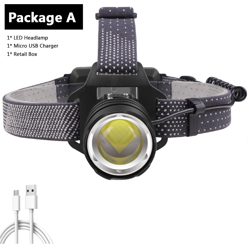 500000 lumen xhp 160 ledet kraftig hodelykt zoombar hodelykt lampe lommelykt 18650 batterier vanntett til camping hodelykt: Alternativ a / Xhp 50